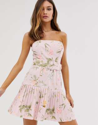 asos design botanical floral plunge belted pleated midi dress