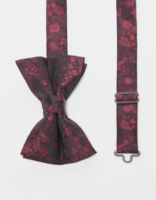 floral bow tie in burgundy-Red