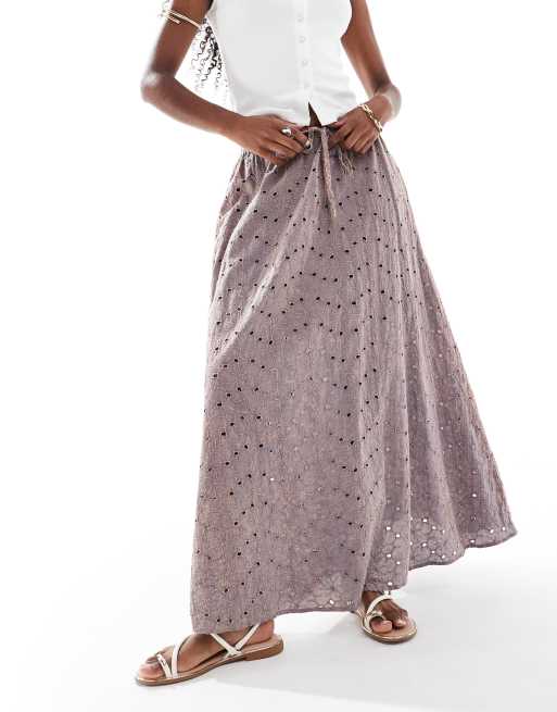 ASOS DESIGN floral broderie a line midi skirt in acid wash, 3 of 5