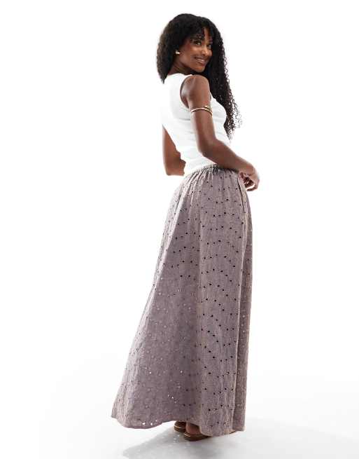 ASOS DESIGN floral broderie a line midi skirt in acid wash, 4 of 5