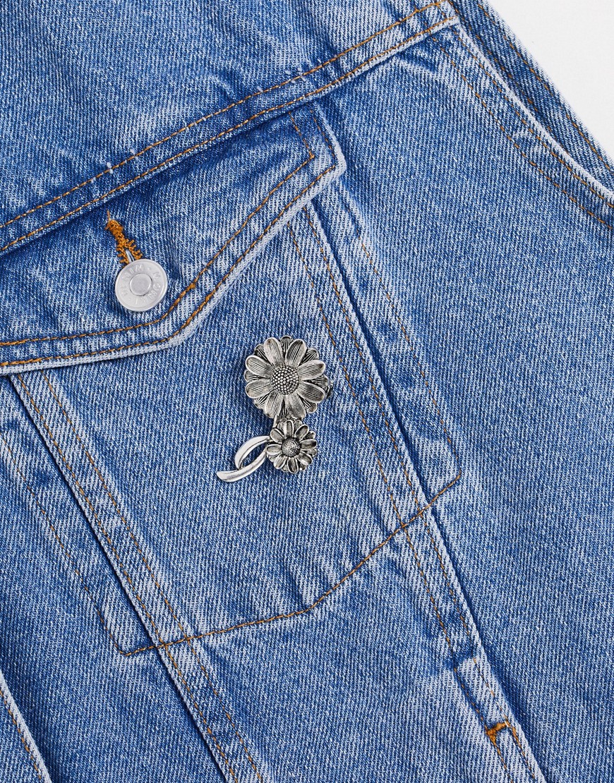 ASOS DESIGN floral brooch in burnished silver tone