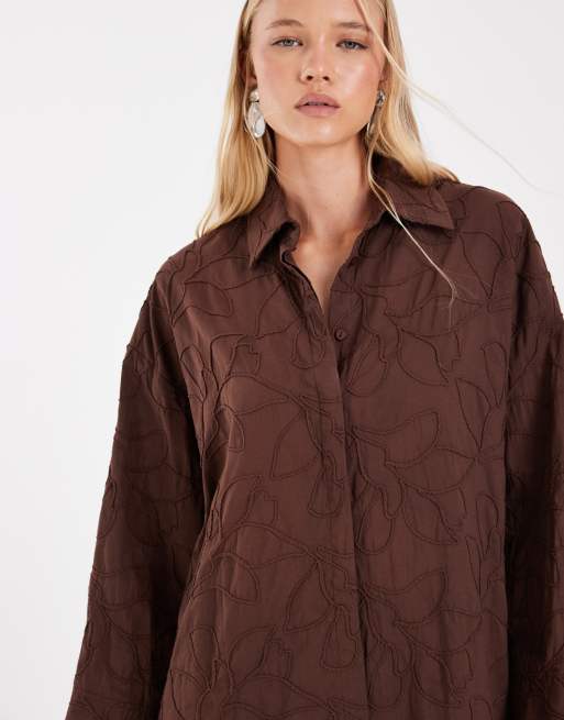 ASOS DESIGN floral cornelli mini shirt dress in chocolate, 4 of 4