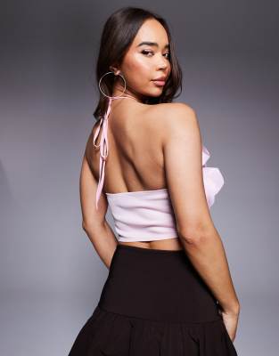 Asos Design Floral Corsage Halter Top In Pink