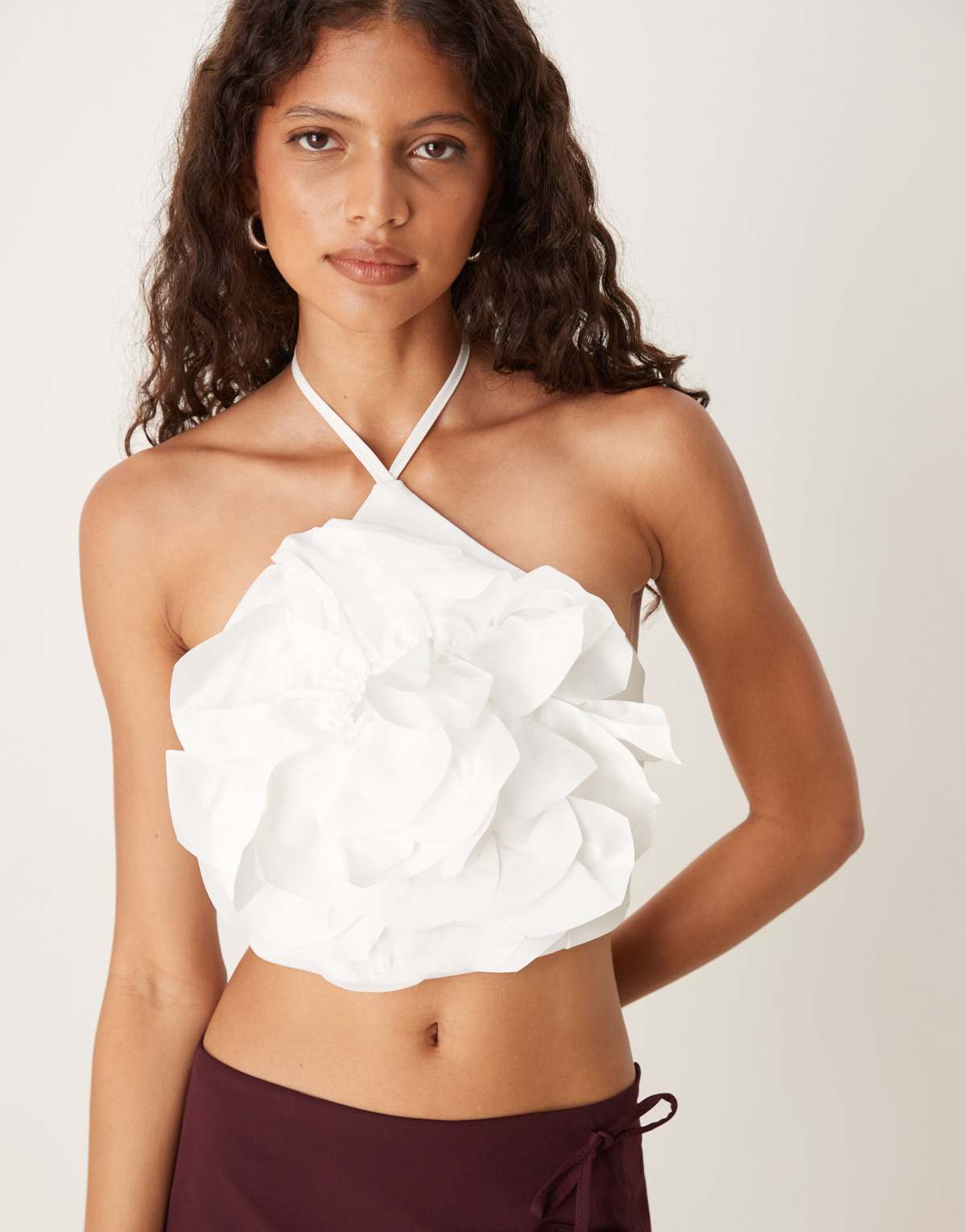 ASOS DESIGN floral corsage halter top in white