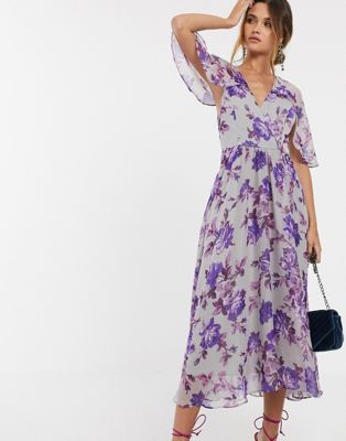 Purple Floral Midi Dress Sale, 51% OFF | empow-her.com