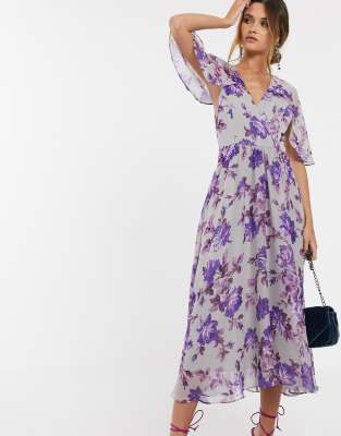 lavender midi dress with sleeves