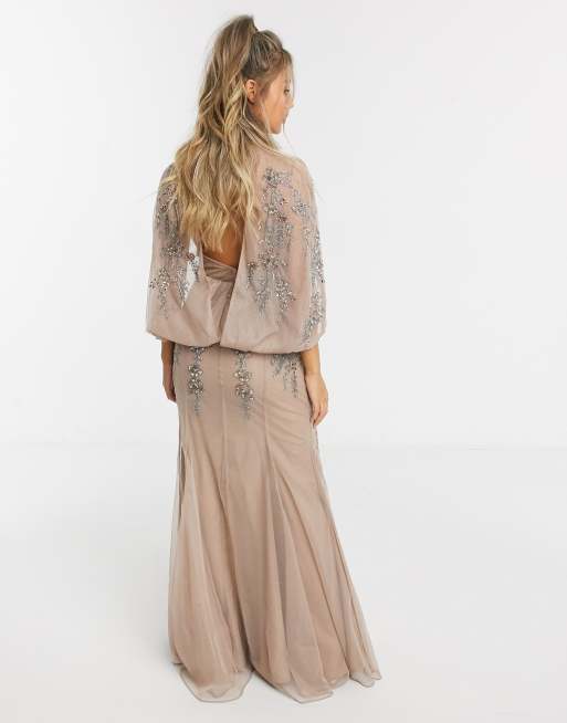 ASOS DESIGN floral embellished cape back maxi dress IN blush