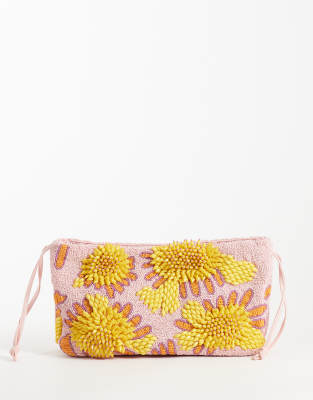 Asos Design Floral Embellished Frame Clutch In Pink