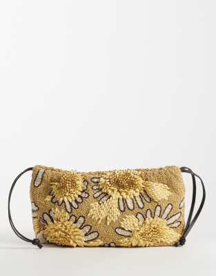 Asos Design Floral Embellished Frame Clutch In Yellow