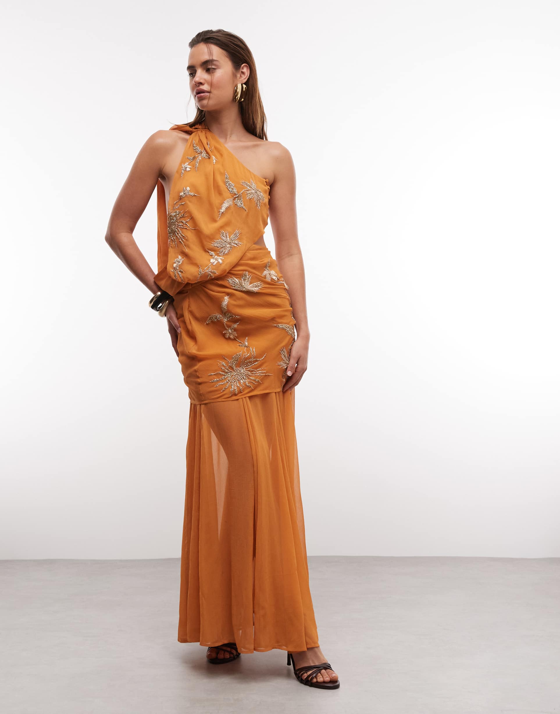 asos design floral embellished halter maxi dress in orange