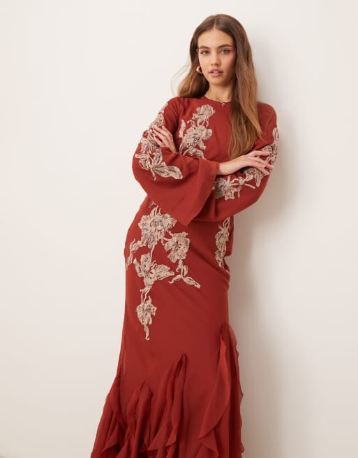 asos design all over embellished maxi dress with flared sleeves ASOS Design - Maxi Dress - Women - Polyester - 2 US