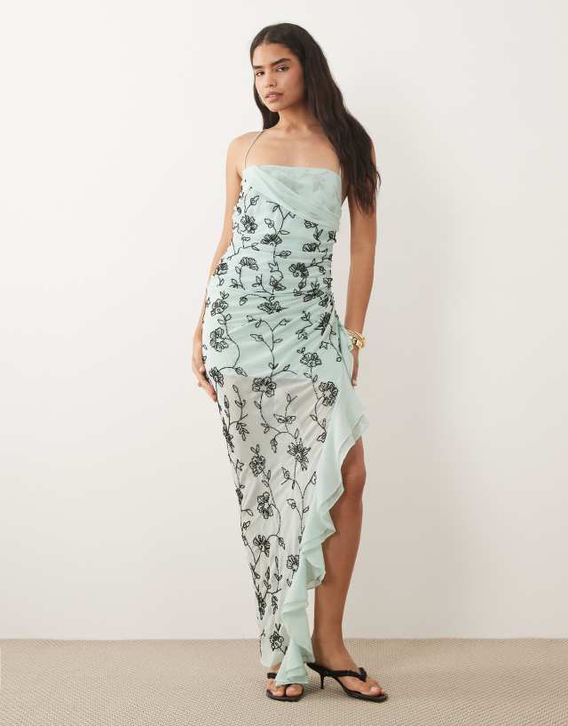 asos floral embellished maxi dress ASOS LUXE 3D floral embellished lace maxi dress in pink