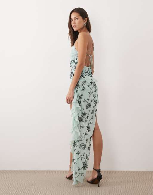 asos grey floral dress New Look chiffon midi dress in grey pattern – ASOS Sample Sale main image 0
