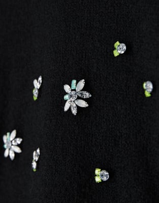 Asos Design Floral Embellished Oversized Sweater In Black