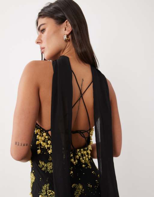 ASOS DESIGN floral embellished v-neck mini dress with scarf, 3 of 4