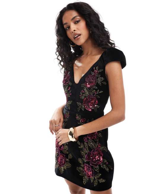 Asos black embellished dress clearance