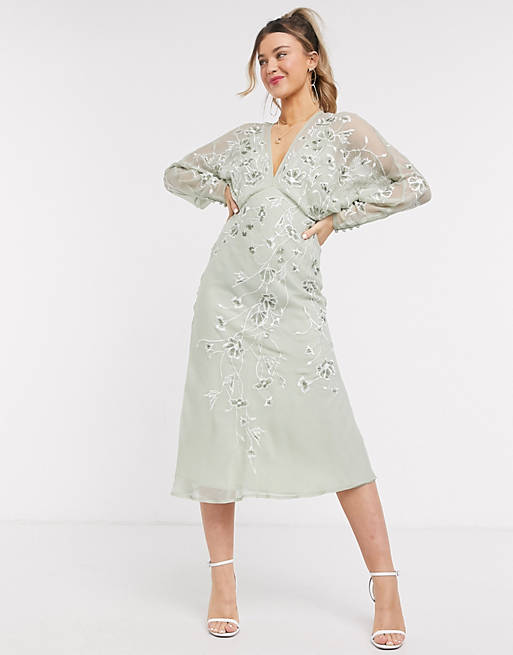 ASOS DESIGN floral embroidered batwing midi dress