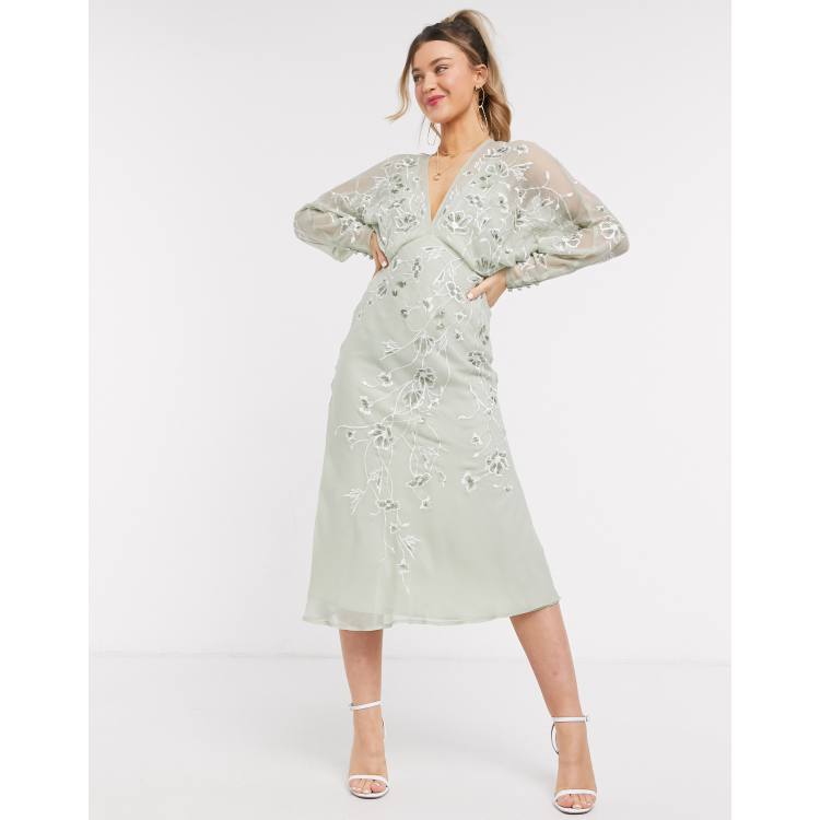 ASOS DESIGN floral embroidered batwing midi dress