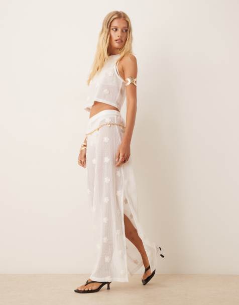 ASOS DESIGN floral embroidered cropped tank top and maxi skirt set in white - view 1