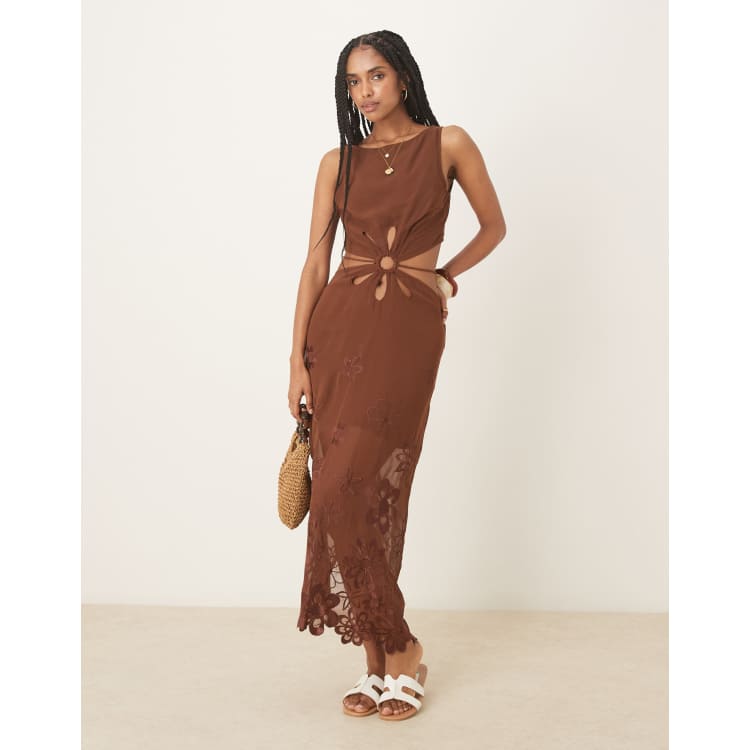 floral embroidered dress asos ASOS EDITION geo floral embroidered waisted midi dress in black sz 10 UK 6  US