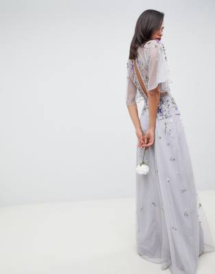 ASOS DESIGN Bridesmaid floral embroidered dobby mesh flutter sleeve maxi  dress #afflin…