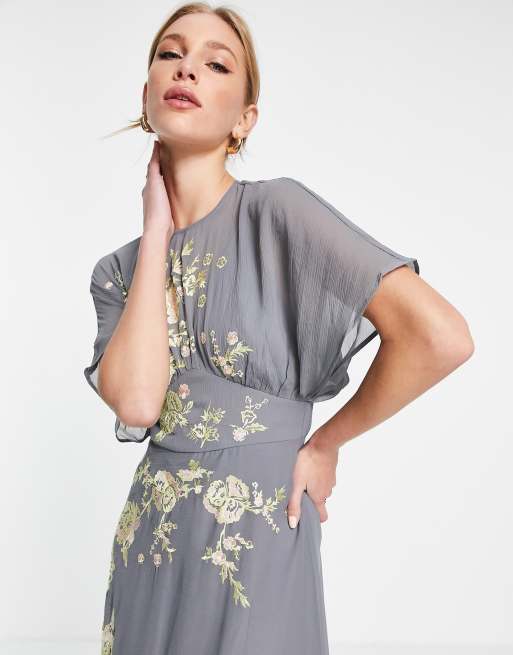 sachin and babi light blue dress ASOS DESIGN floral embroidered maxi dress in gray