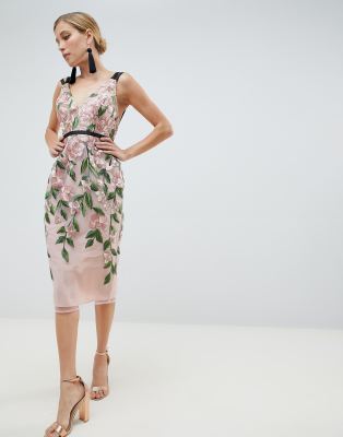 asos pink floral midi dress