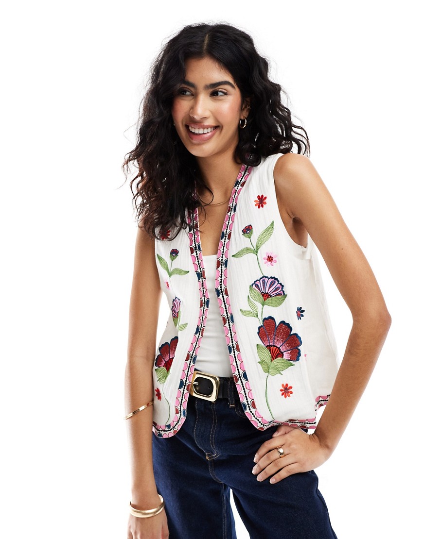 Asos Design Floral Embroidery Vest In Multi