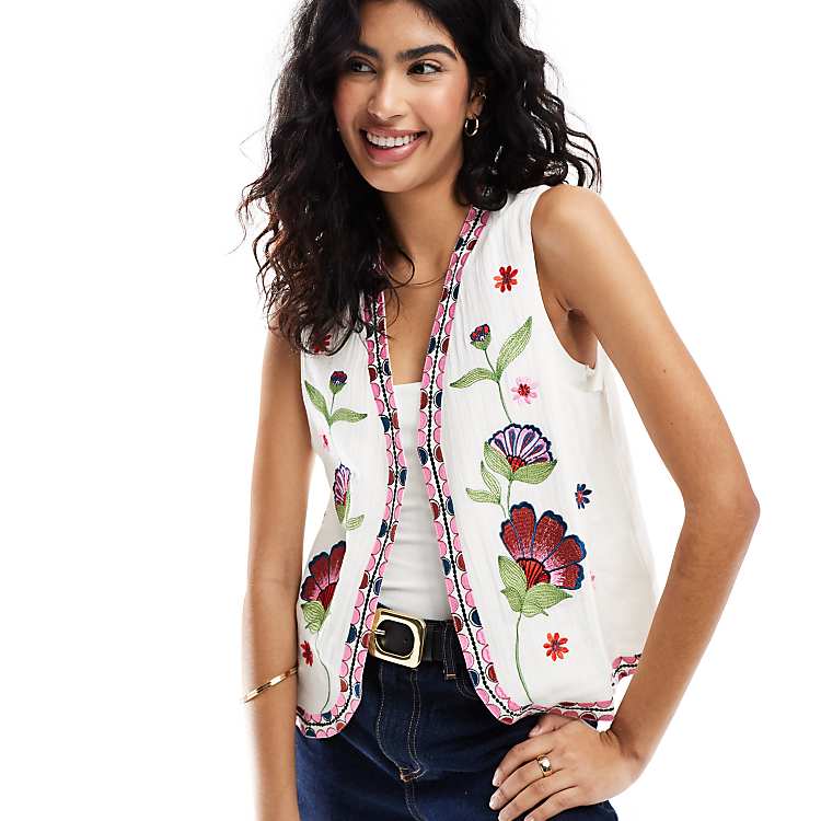 ASOS DESIGN floral embroidery vest in multi | ASOS ASOS DESIGN floral embroidery vest in multi | ASOS