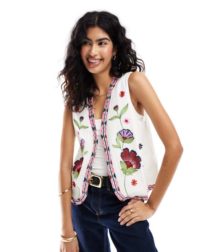 ASOS DESIGN - floral embroidery waistcoat in multi