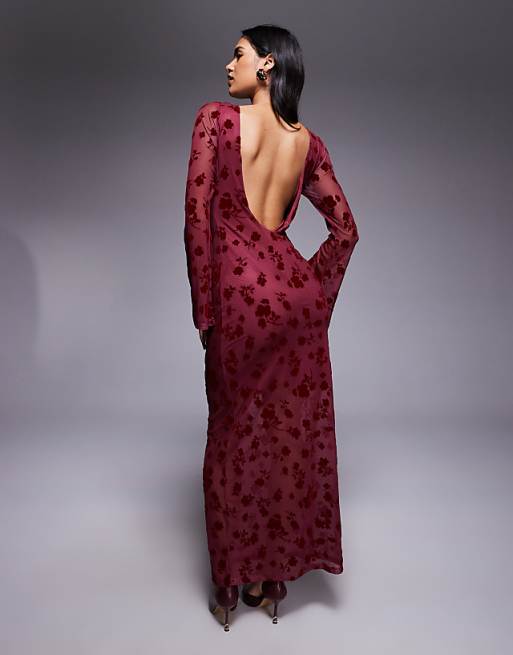 burgundy floral dress Effortless Celebration Burnout A-Line Maxi Red Floral Embroidered Maxi Dress