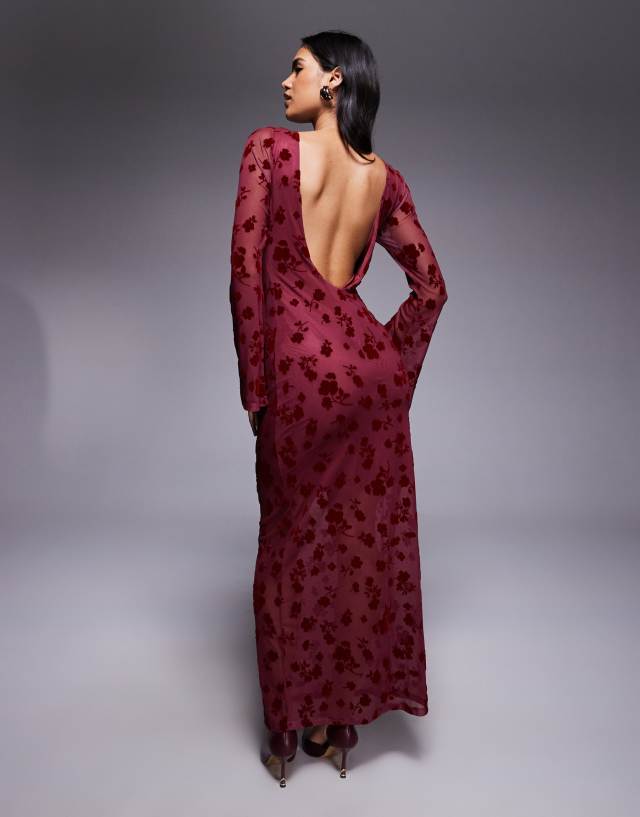 burgundy print maxi dress ASOS Design - Floral Flock - Women - Polyester/Elastane - L jackets) Perfect for