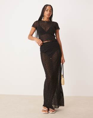 Asos Design Floral Flocked Mesh Crop Top In Black