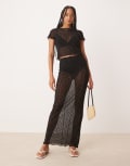 [ASOS DESIGN] ASOS DESIGN floral flocked sheer mesh maxi skirt in black XS Black