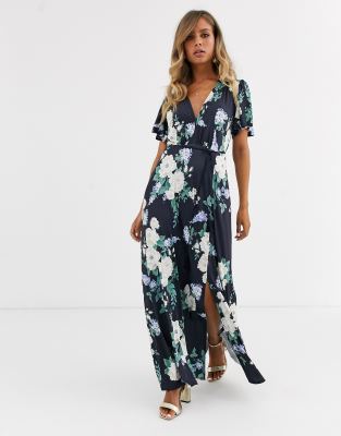 floral flutter sleeve maxi dress