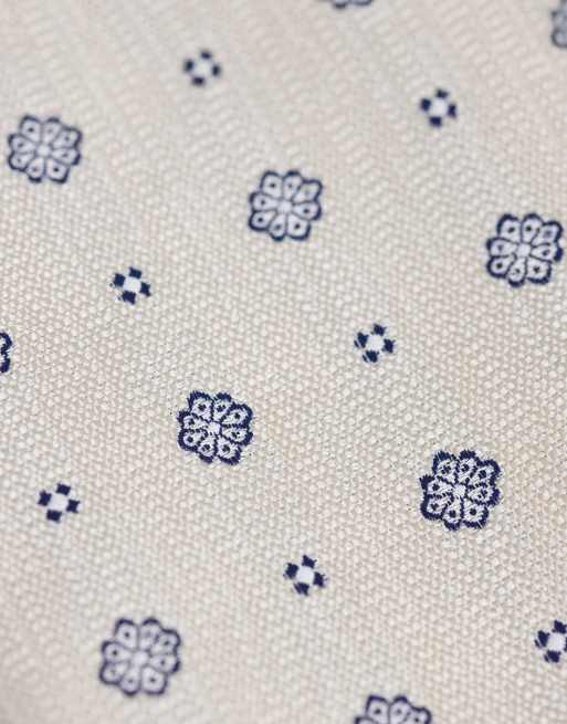 ASOS DESIGN floral geometric pattern tie and pocket square in navy and grey, 2 of 3