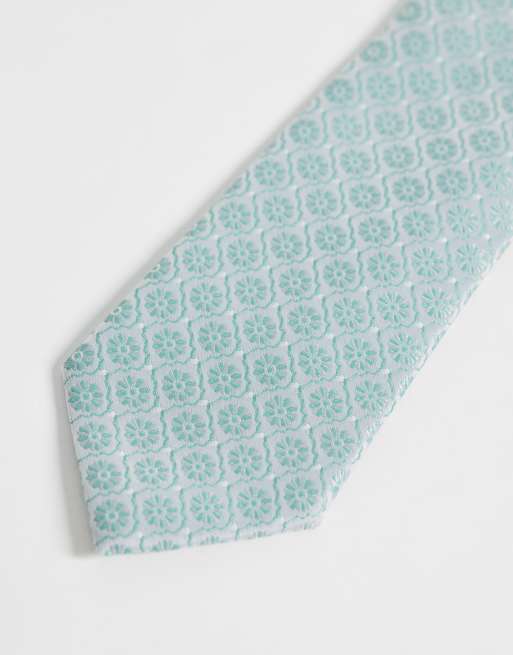 ASOS DESIGN floral geometric tie in blue, 3 of 3