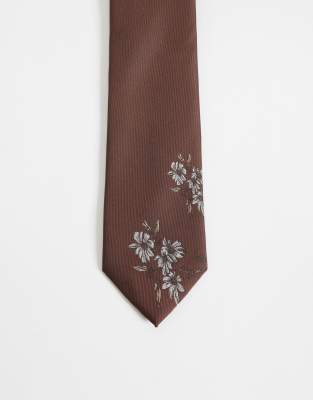 Asos Design Floral Graphic Print Tie In Brown