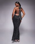 [ASOS DESIGN] ASOS DESIGN floral hotfix sleeveless high neck maxi dress in black 10 Black