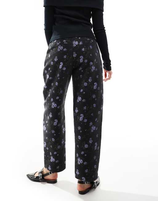 ASOS DESIGN floral jacquard arch leg tailored pants in black