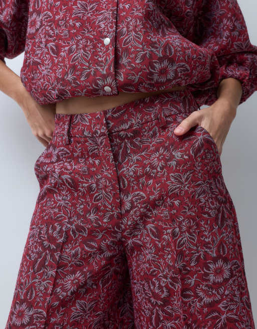 ASOS DESIGN floral jacquard culotte in red tapestry, 5 of 5