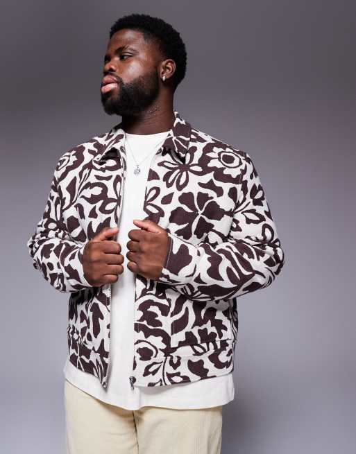 ASOS DESIGN floral jacquard harrington jacket in brown