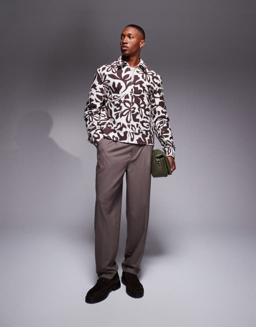 ASOS DESIGN floral jacquard harrington jacket in brown | ASOS
