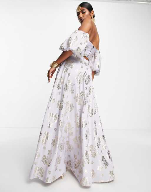 ASOS DESIGN floral jacquard maxi lehenga skirt co-ord in lilac, 2 of 4