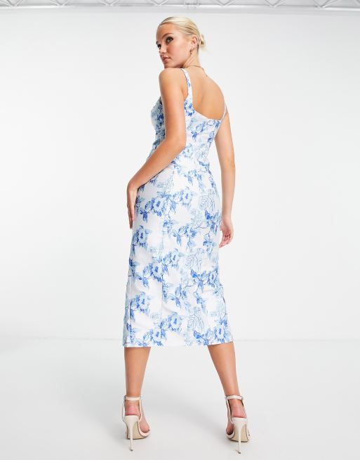 ASOS DESIGN floral jacquard midi dress with corset detail