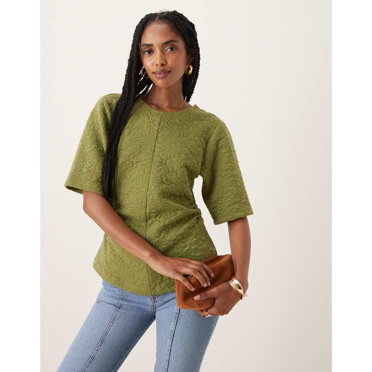 ASOS DESIGN floral jacquard top with ruched waist detail in
