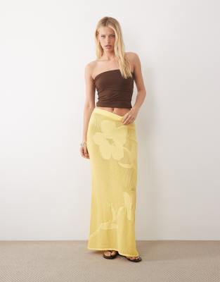 ASOS DESIGN floral knitted maxi skirt in buttermilk