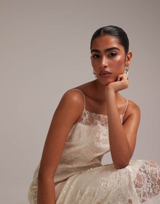 ASOS DESIGN floral lace applique embellished cami midaxi wedding