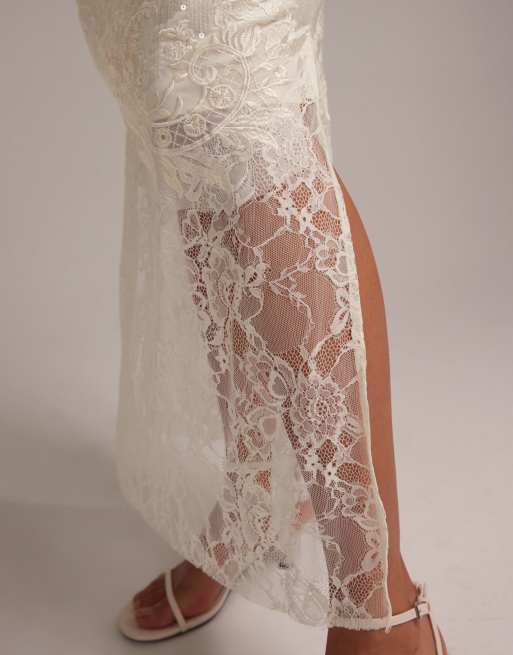 ASOS DESIGN floral lace applique embellished cami midaxi wedding dress in  ivory | ASOS