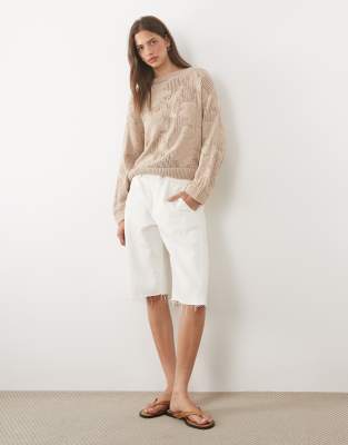 Asos Design Floral Lace Knit Sweater In Neutral